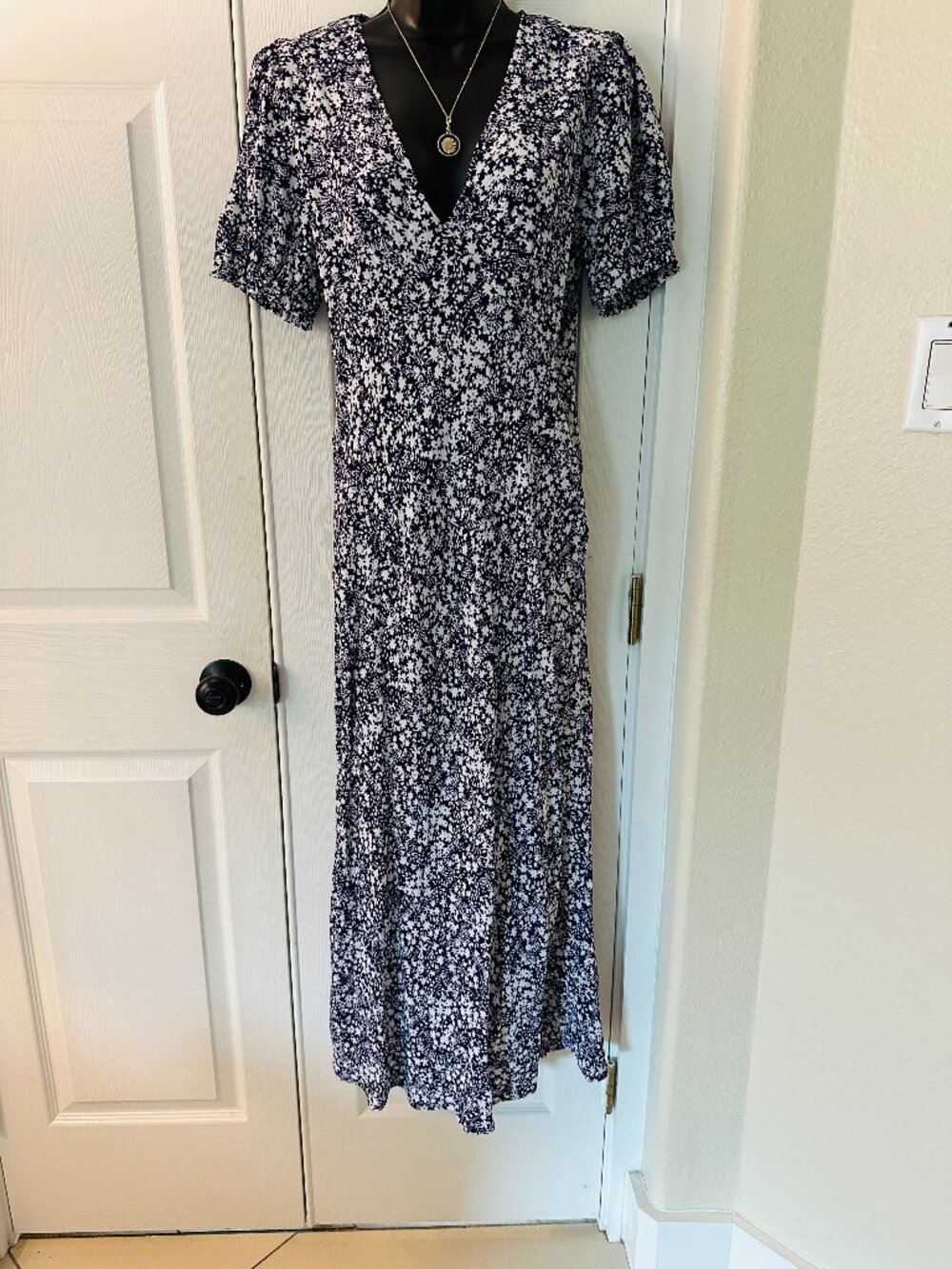 NWT A New Day Navy Floral V-Neck Midi Dress | Small Summer Boho